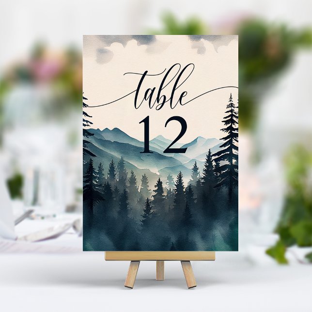 Tarjeta De Mesa Boda de montaña de pino acuarela (Subido por el creador)