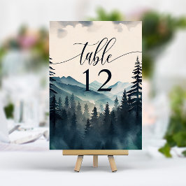 Tarjeta De Mesa Boda de Montaña de Pino en Acuarela