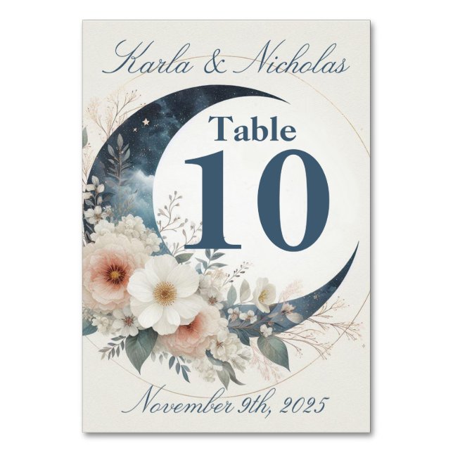 Tarjeta De Mesa Boda de Moonflower blanco (Anverso)