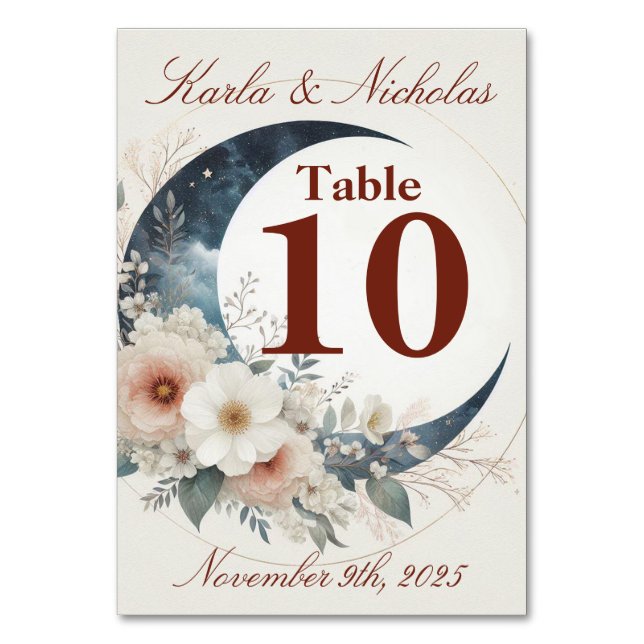 Tarjeta De Mesa Boda de Moonflower blanco y canela (Anverso)