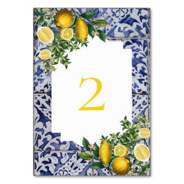 Tarjeta De Mesa Boda de mosaicos portugueses de lemones mediterrán