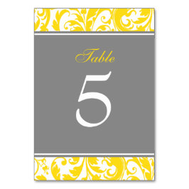 Tarjeta De Mesa Boda de muelles de Damasco amarillo y gris