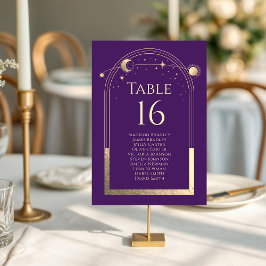 Tarjeta De Mesa Boda de Mystical Purple Gold Moon Stars