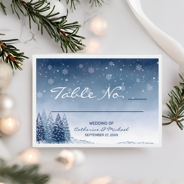 Tarjeta De Mesa Boda de Navidades de Pino Blue Winter Wonderland (Subido por el creador)