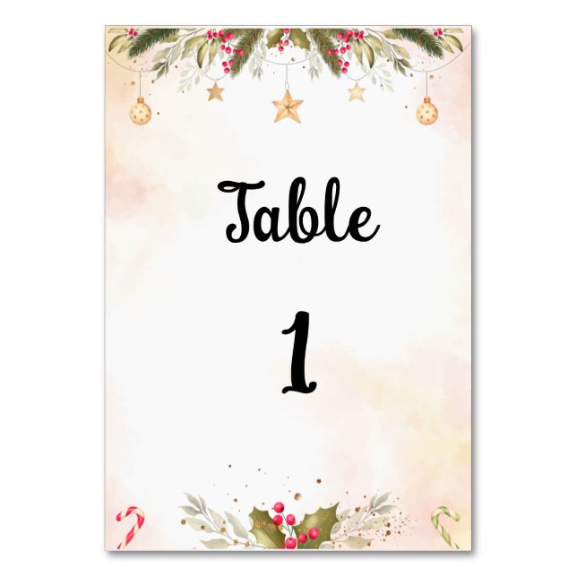 Tarjeta De Mesa Boda de Navidades de script de número de tabla (Anverso)