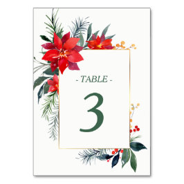 Tarjeta De Mesa Boda de Navidades de tramas doradas de Poinsettia 