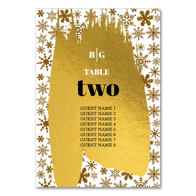 Tarjeta De Mesa Boda de Navidades festivos Golden Snowflakes (Anverso)