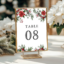 Tarjeta De Mesa Boda de Navidades florales de Pine Poinsettia Rust