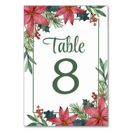 Tarjeta De Mesa Boda de Navidades Florales Rojas de Poinsettia