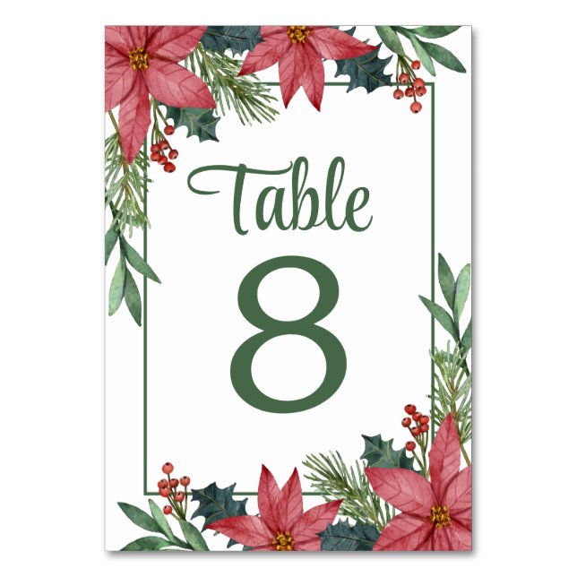 Tarjeta De Mesa Boda de Navidades Florales Rojas de Poinsettia (Reverso)