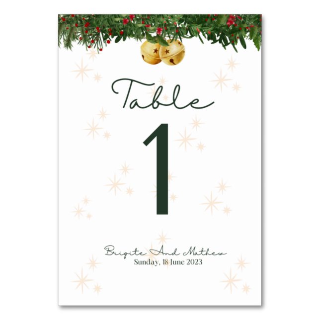 Tarjeta De Mesa Boda de navidades Número de tabla (Anverso)