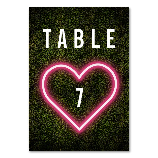 Tarjeta De Mesa Boda de Neon Heart Boxwood (Anverso)