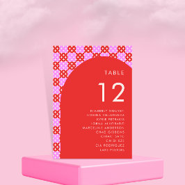 Tarjeta De Mesa Boda de nombres de tablas de asientos rosa y rojo 