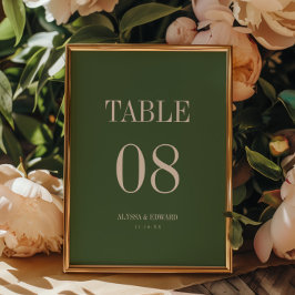 Tarjeta De Mesa Boda de nombres personalizados verde oscuro minima