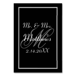 Tarjeta De Mesa Boda de novia negra Monograma Fecha Novio 