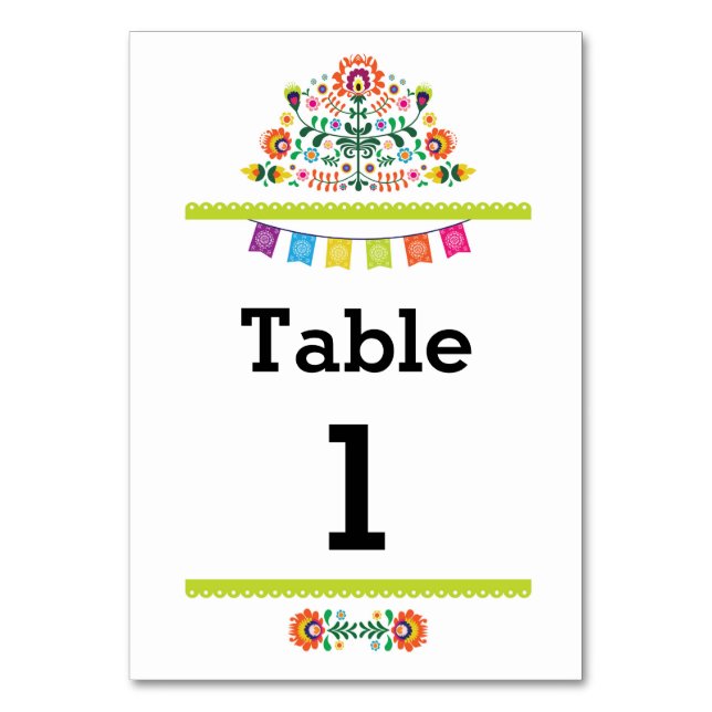 Tarjeta De Mesa Boda de número de cal de patrón mexicano de Fiesta (Anverso)