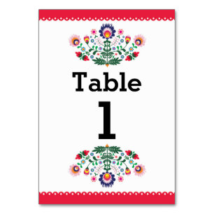 Tarjeta De Mesa Boda de número rojo de la tabla de patrón mexicano