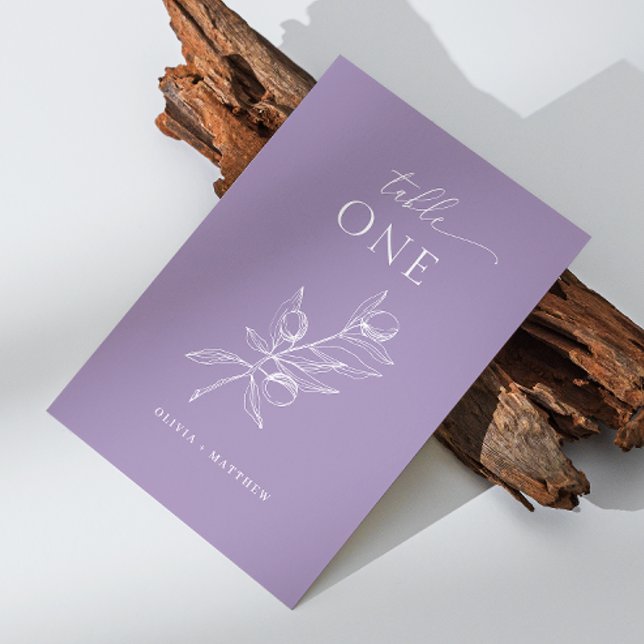 Tarjeta De Mesa Boda de oliva morada muda | Lavanda romántica (Subido por el creador)