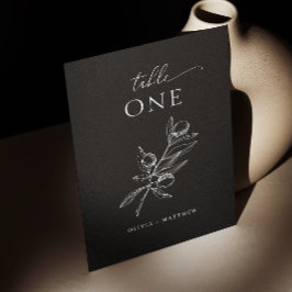 Tarjeta De Mesa Boda de oliva negra | Elegante guión italiano