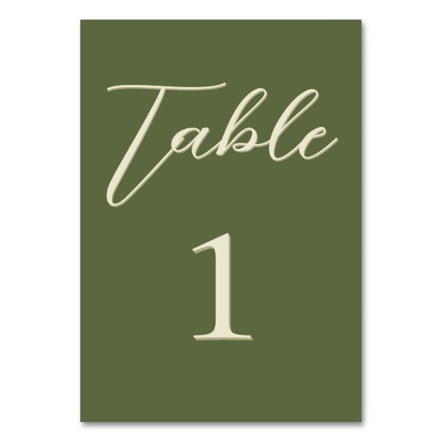 Tarjeta De Mesa Boda de oliva y beige (Anverso)