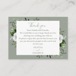 Tarjeta De Mesa Boda de Olive Green Botanical Floral Gracias