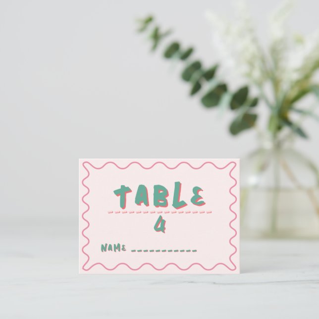 Tarjeta De Mesa Boda de onda rosa y verde (Anverso de pie)