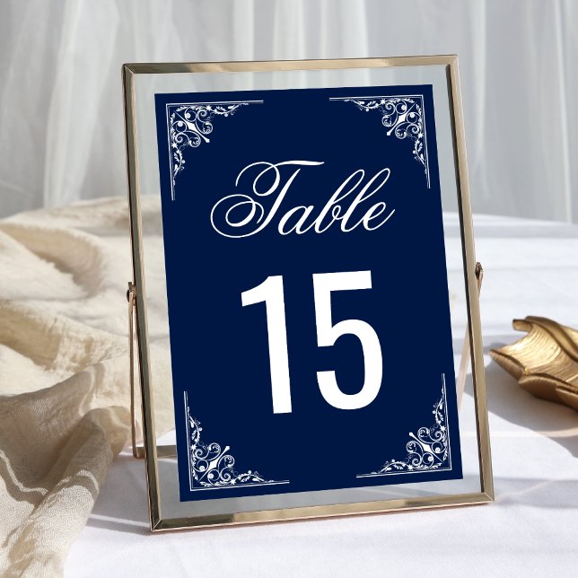 Tarjeta De Mesa Boda de Ornato Azul de Medianoche (Subido por el creador)