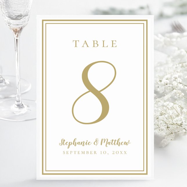 Tarjeta De Mesa Boda de oro clásico moderno personalizado (Modern Simple Classic Gold Wedding Customized Table Number)