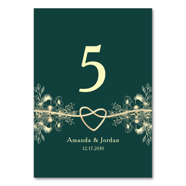 Tarjeta De Mesa Boda de Oro Esmeralda Verde (Anverso)