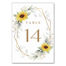 Tarjeta De Mesa Boda de oro geométrico elegante de girasol