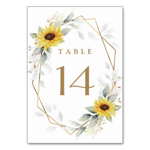 Tarjeta De Mesa Boda de oro geométrico elegante de girasol