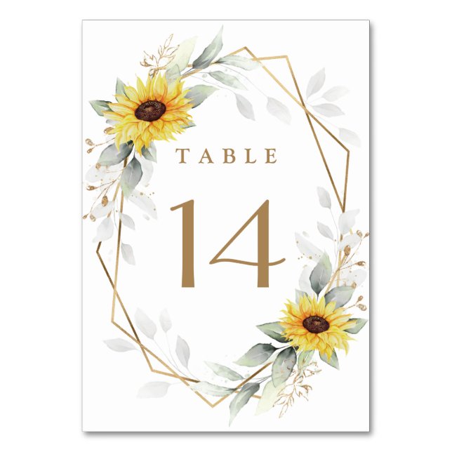 Tarjeta De Mesa Boda de oro geométrico elegante de girasol (Anverso)