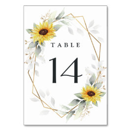 Tarjeta De Mesa Boda de oro geométrico elegante de girasol