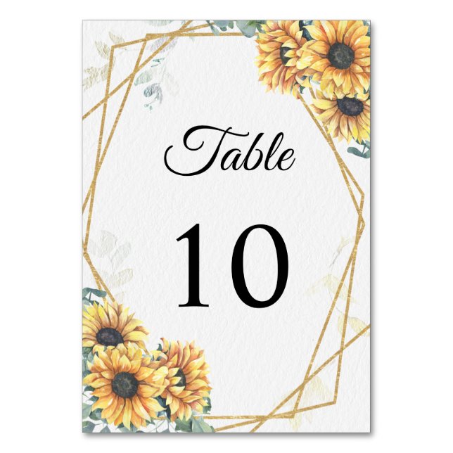 Tarjeta De Mesa Boda de oro geométrico elegante de girasol ruso (Anverso)
