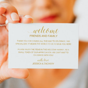 Tarjeta De Mesa Boda de oro moderno Bienvenida Cesta de bolsa de r