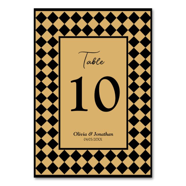 Tarjeta De Mesa Boda de oro negro simple y moderno (Anverso)