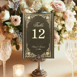 Tarjeta De Mesa Boda de oro negro Vintage Elegante Script