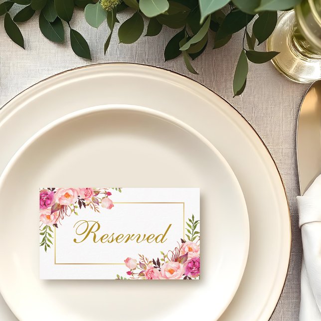 Tarjeta De Mesa Boda de oro rosa floral reservado (Customize to change text color, style or to add more text to front or back.)