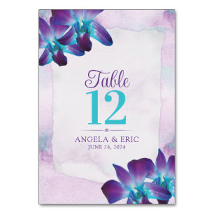Tarjeta De Mesa Boda de orquídeas color azul turquesa morado