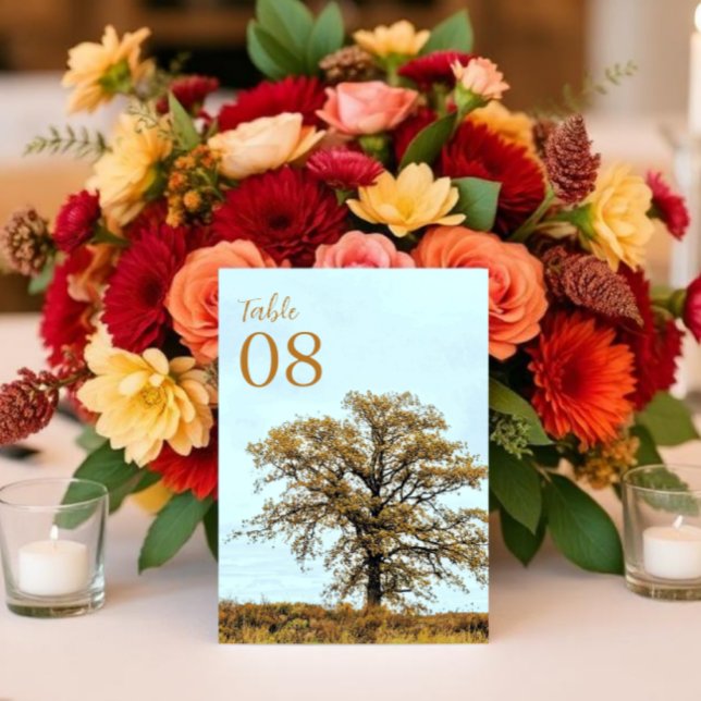 Tarjeta De Mesa Boda de otoño bajo un roble rústico (Subido por el creador)