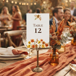 Tarjeta De Mesa Boda de Otoño con Flor Silvestre Terracota Boho
