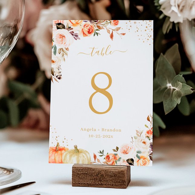 Tarjeta De Mesa Boda de otoño con Moda floral Purpurina de oro (Subido por el creador)