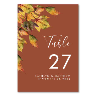 Tarjeta De Mesa Boda de otoño de follaje rústico marrón