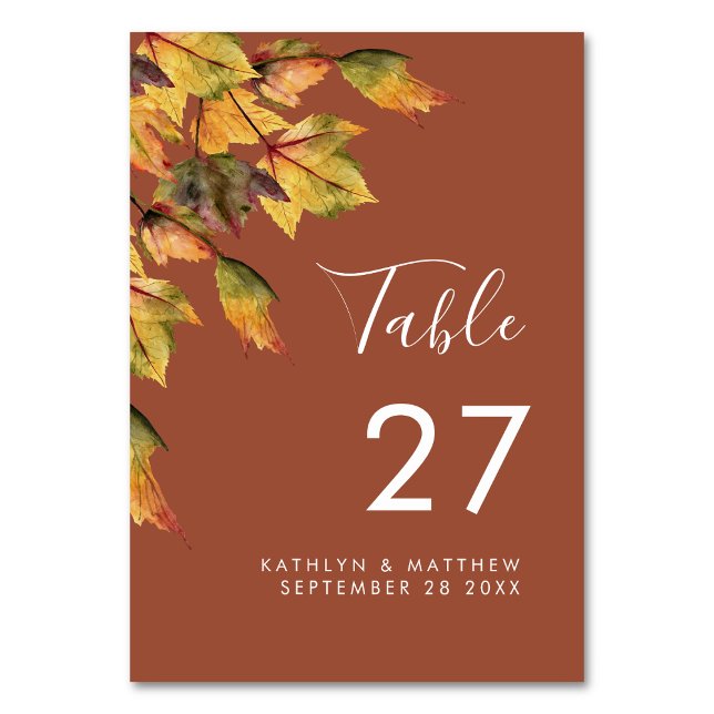 Tarjeta De Mesa Boda de otoño de follaje rústico marrón (Subido por el creador)