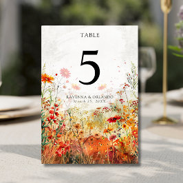 Tarjeta De Mesa Boda de Otoño en Pradera de Flores Silvestres Rúst
