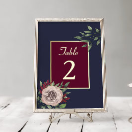 Tarjeta De Mesa Boda de Otoño Floral Dorado y Borgoña