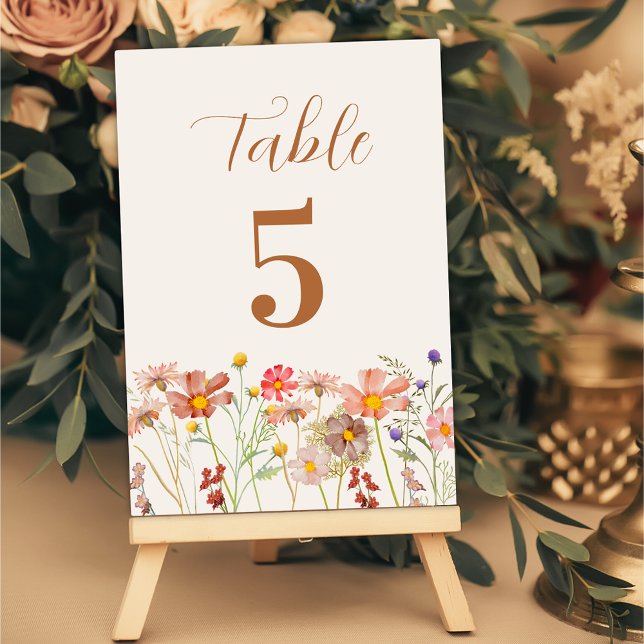 Tarjeta De Mesa Boda de Otoño Floral Rústica Boho (Elegant Boho rustic floral fall wedding table number beige Cream terracotta burnt orange watercolor)