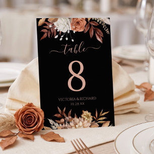 Tarjeta De Mesa Boda de otoño floral terracota negra