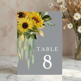 Tarjeta De Mesa Boda de otoño gris de eucalipto de girasol