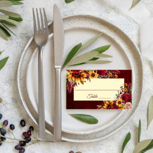 Tarjeta De Mesa Boda de otoño rosas burdeos girasoles amarillos